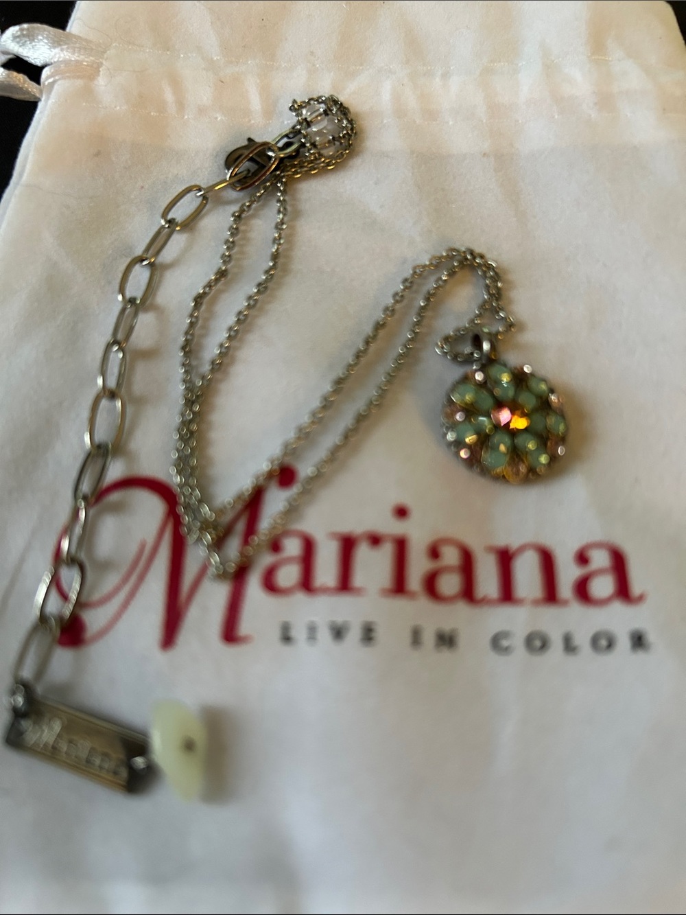 Mariana Silver Necklace with pale blue and pink  Guardian Angel